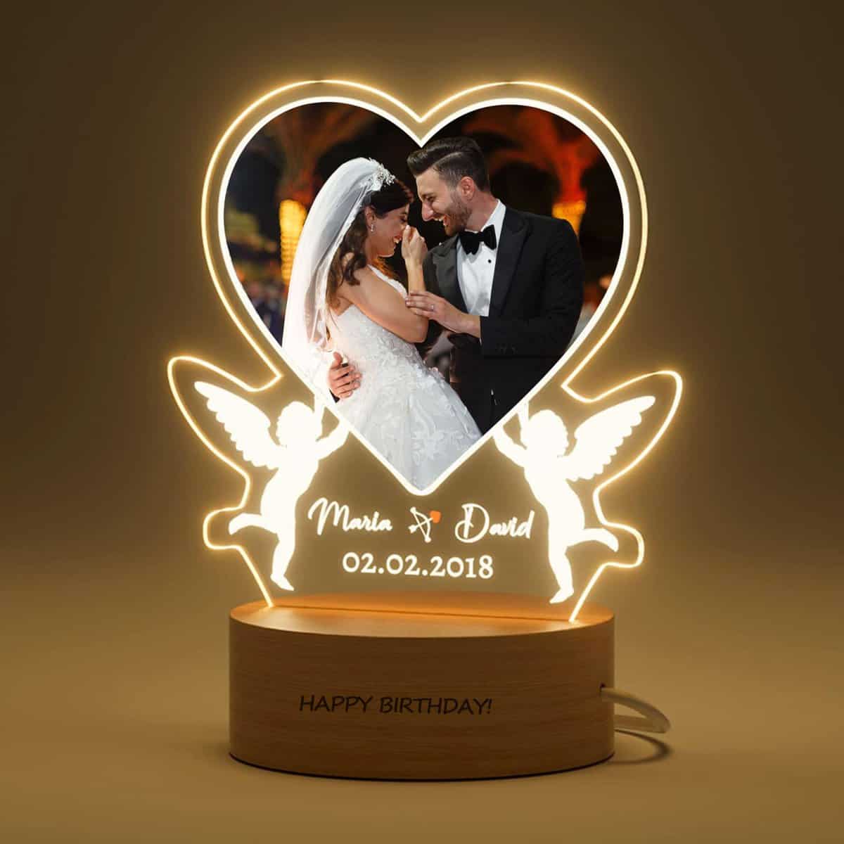 GOMOVING Cadeau de mariage personnalisé - Lampe cadre photo en acrylique - Cadeau de couple, cadeau d'anniversaire mari femme original - Idées cadeaux pour la Saint Valentin - Cadeaux de Noël