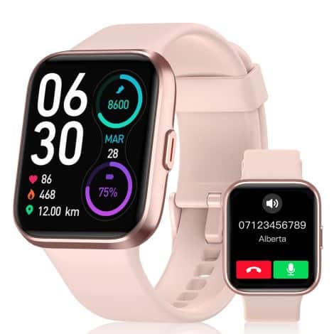 Montre connectée femme avec appels Bluetooth, moniteur de santé et 60 modes sportifs. Intègre Alexa et notifications pour Android iOS.