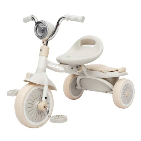 Tricycle pour tout-petits pliable UBRAVOO avec pédales, lumières, roues solides et siège confortable. Idéal pour les bébés de 1 à 5 ans. (Blanc)