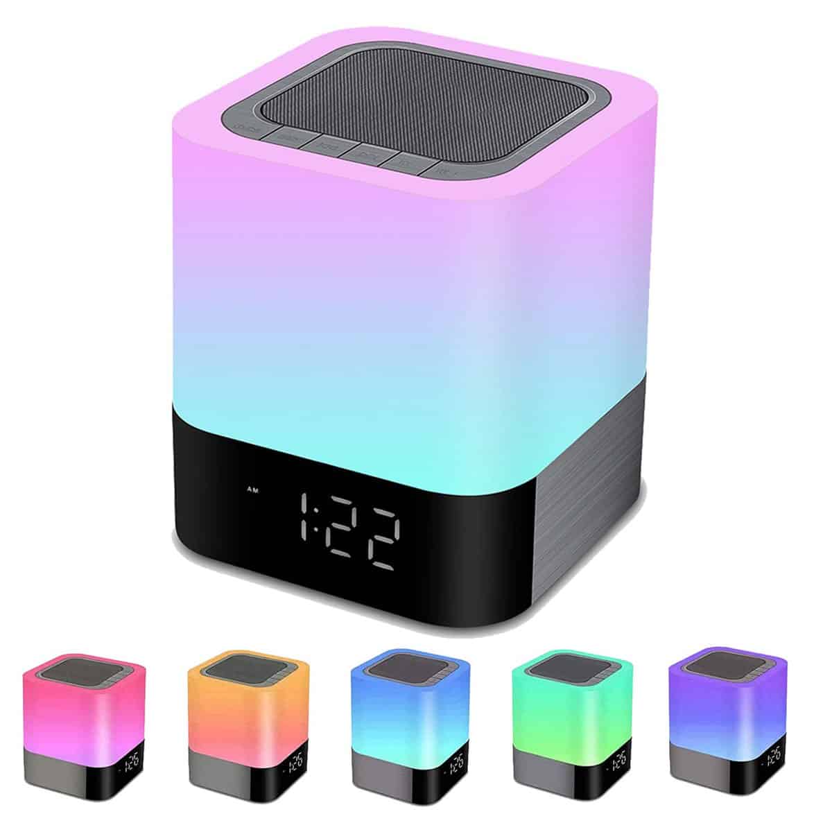 Enceinte Réveil Lampe de Chevet Tactile Chambre RGB Changement de Couleur LED Réveil Veilleuse Enfants Haut-Parleur Bluetooth Portable Idee Cadeau Noel Ado Fille