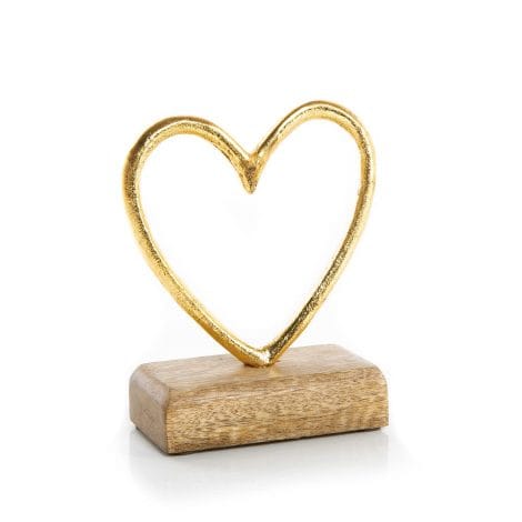 Figurine en forme de cœur en métal et bois doré – Déco mariage Anniversaire – Cadeau St-Valentin – Amis – 13.