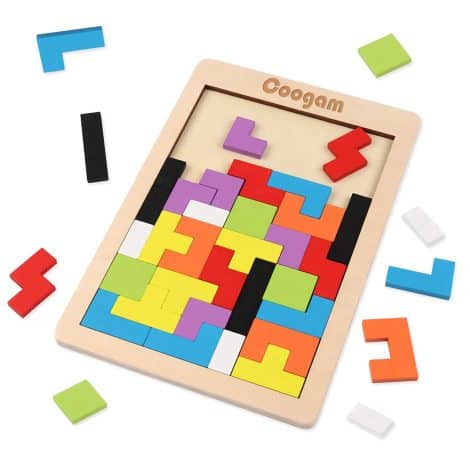 Jeu de réflexion et de construction en bois : Tangram Puzzle, 40 pièces, cadeau éducatif pour enfants.