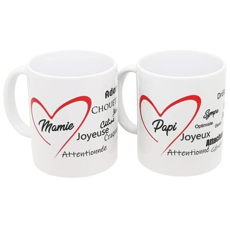 Ensemble de 2 tasses “Amour duo” avec cœur, qualité supérieure, idée cadeau originale pour grands-parents. Bon pour anniversaire, Noël et fête des grands-parents.