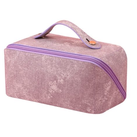 Trousse de voyage en cuir pour maquillage, spacieuse et imperméable, idéale pour femmes et filles, couleur violette.