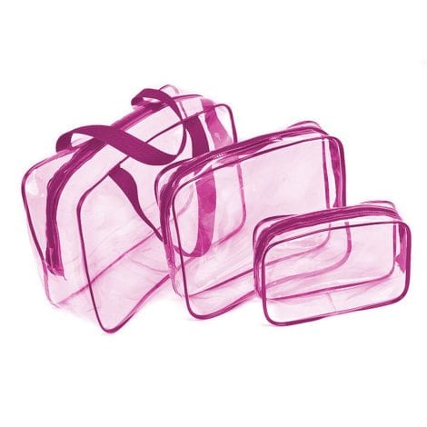 Ensemble de voyage Transparent SHESHY : Trousse de toilette 3-en-1 en PVC rose pour hommes et femmes.