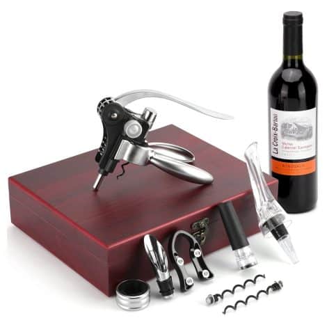 Ensemble Cadeau Sommelier avec Ouvre-bouteille, Coupe-capsule et Bouchon sous vide pour amateurs de vin.