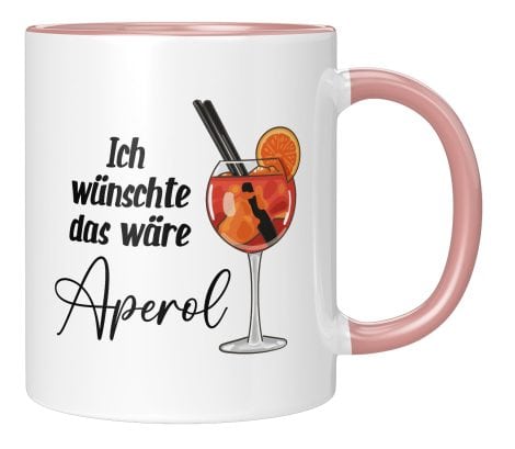 Tasse “Je souhaite être Aperol” en allemand – Cadeau rose idéal pour femmes et hommes.