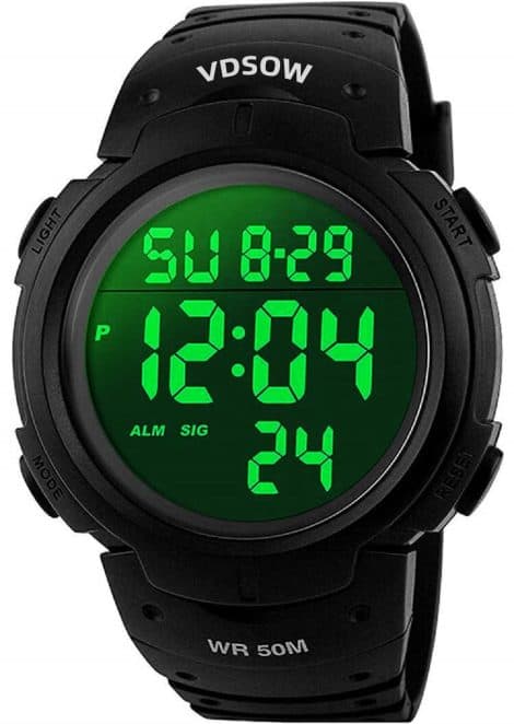 Montre de sport étanche avec alarme et chronomètre, bracelet militaire large et rétro-éclairage LED pour hommes