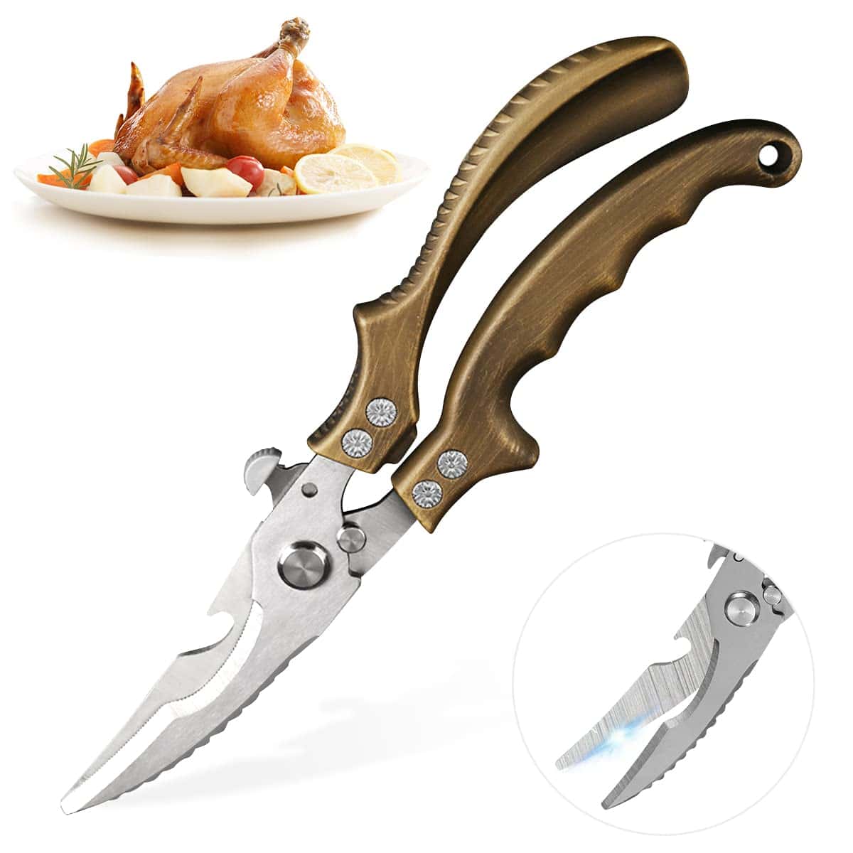 Ciseaux Cuisine Multifonction, Ciseaux à Volaille en Acier Inoxydable Sharp Professionnel Ciseaux de Cuisine pour Poulet, Viande, Légumes, Poisson, Turquie, Cadeau pour homme, femme, papa, maman