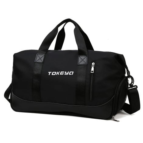 Sac de sport Tokeya unisexe avec compartiment pour chaussures, poche pour vêtements humides, 40L, imperméable, bandoulière, noir.