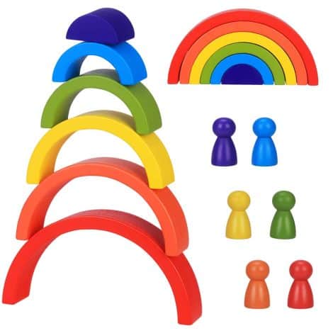 Bloc de Construction Montessori en Bois avec Jouets Arc-en-Ciel, Cadeau Éducatif pour Enfants, garçons et filles âgés de tout-petits (6pcs).