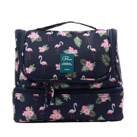 Trousse de Toilette de Voyage Pliable, Sac Cosmétique étanche avec Crochet et poignée – Flamingo.