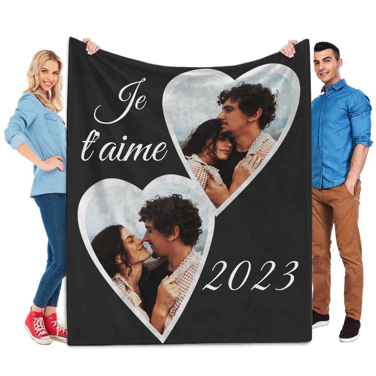 KoxSmar Plaid Personnalisé Photo, Couverture Personnalisée Photo et Texte, Cadeau Photo Personnalisé, Cadeau Saint Valentin, Cadeau Personnalisé pour Femmes,Homme