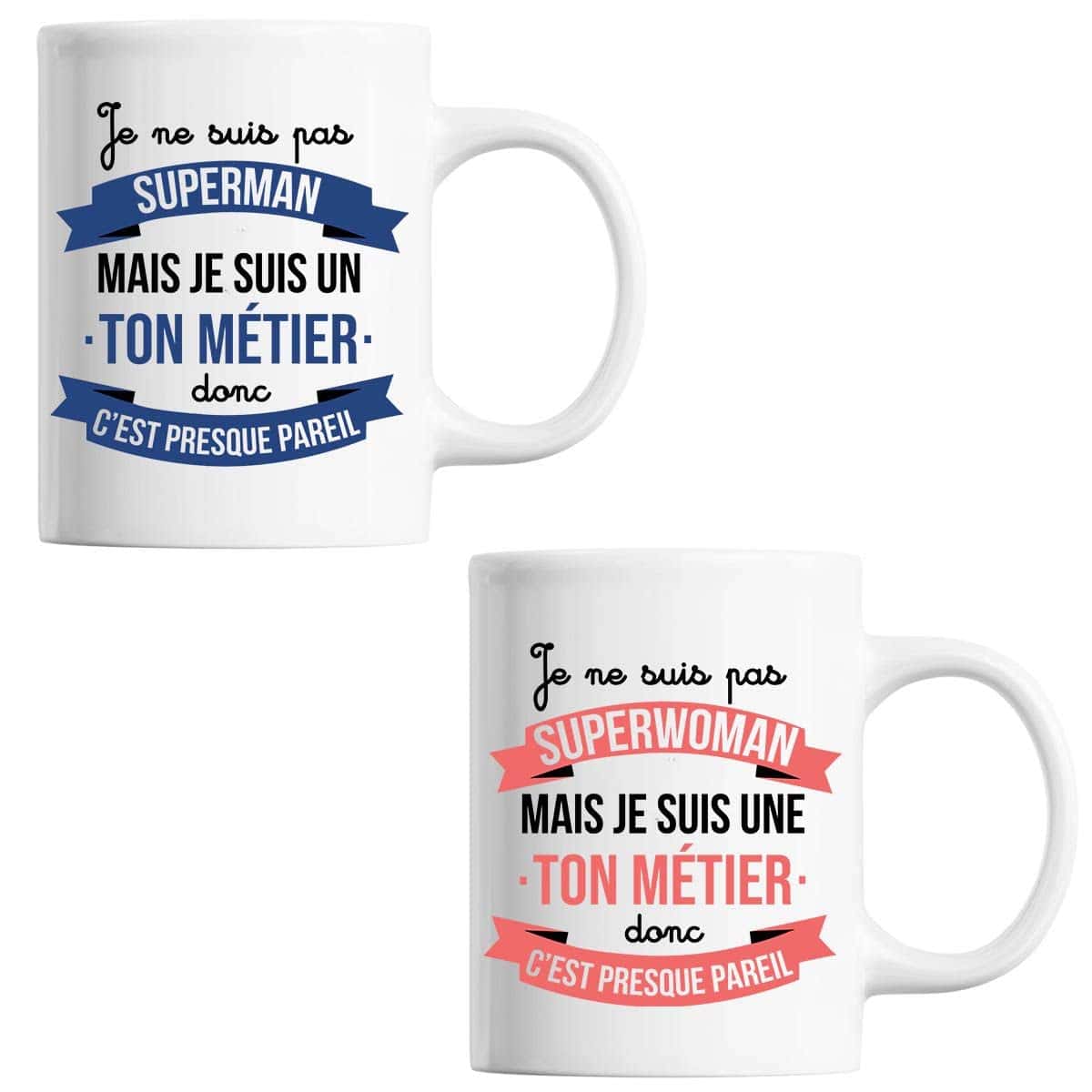 Planetee Tasse métier personnalisable parodie superman/superwoman | Mug café ou thé idée cadeau personnalisé drôle et original collègue de travail