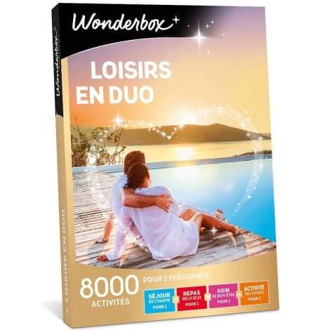 Wonderbox – Boîte cadeau – Activités en couple – 8 000 options : escapades romantiques, explorations en pirogue ou voilier, spectacles à deux, sessions de laser game.