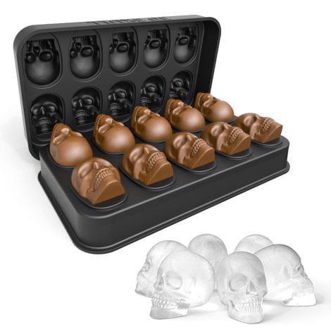 Moule à glaçons en silicone avec couvercle, Spespo Skulls : idéal pour whisky, cocktails, gelée, boissons. Noir.