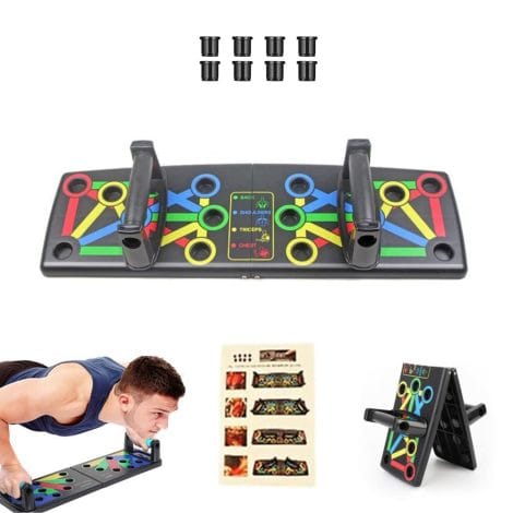 MAGIC SELECT Kit d’entraînement complet pour exercices à domicile et en salle, comprenant rouleau abdominal, corde à sauter, barre de flexion, corde élastique de résistance avec pédales et tapis pour genoux.