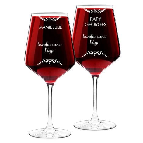 Ensemble de 2 verres à vin en cristal gravés de 530ml, personnalisés, cadeau d’anniversaire pour couple, parents – Âge.