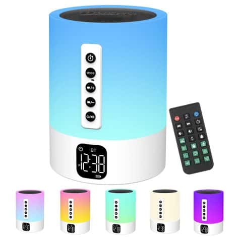 Réveil, enceinte Bluetooth et lampe de chevet avec bruit blanc, veilleuse multifonctionnelle, cadeau pour Noël.