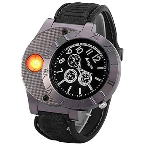 Montre électronique avec briquet USB rechargeable, coupe-vent sans flamme, Noir, taille unique, Sangle adaptée.