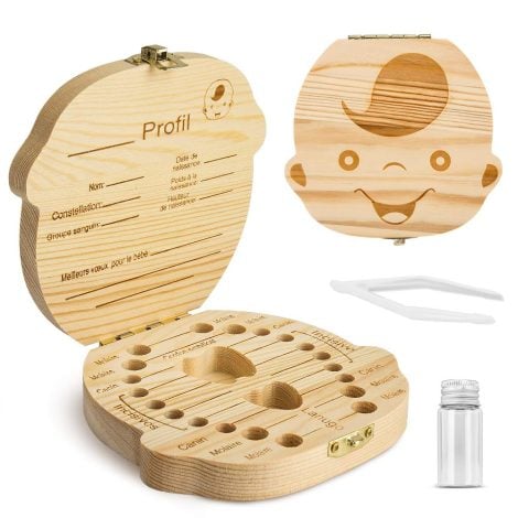 Boîte en bois avec étiquette, rangement pour dents de lait. Souvenir et cadeau pour enfants, nouveau-nés.