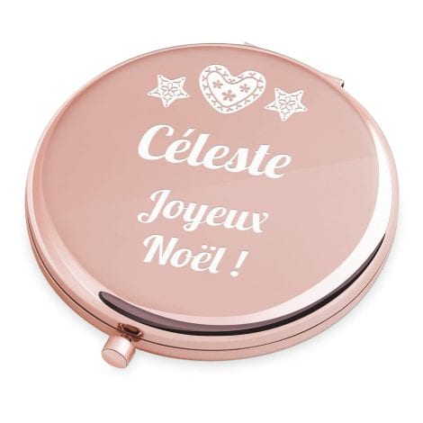 Miroir de poche personnalisé en or rose – Accessoire maquillage – Cadeau parfait pour anniversaire, femme et Noël.