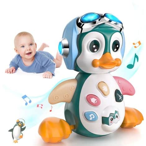 Jouet musical pour bébé, pingouin rampants avec musique et lumières, éducatif et précoce.