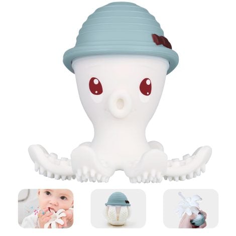 Jouets pour soulager les poussées dentaires des bébés de 6 à 18 mois, mignons jouets à mâcher en silicone Mombella Pieuvre, faciles à tenir, cadeau idéal pour nouveau-né, vert de fer.