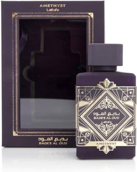 BUSINESS SQUARE BS Eau de Parfum BADEE AL OUD AMETHYST: Un parfum oriental de Dubaï avec des notes d’Arabie, de poire, de rose turque, de jasmin, de vanille, d’ambre et d’oud, pour hommes et femmes. (13 words)