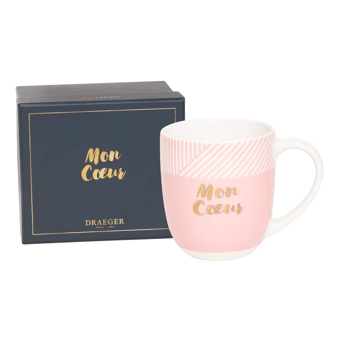 DRAEGER PARIS | Mug rose en céramique "Mon cur" | Idée Cadeau pour Amis, Couple, Amoureux, Famille, Sur | Mug et tasse à café avec Coffret Cadeau