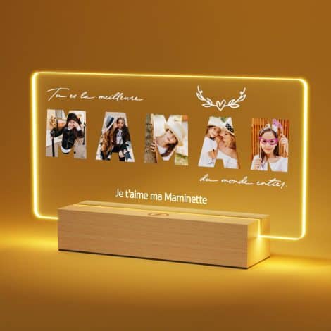 Cadeau personnalisé pour maman : cadre photo en verre avec lampe intégrée – original pour la fête des mères !