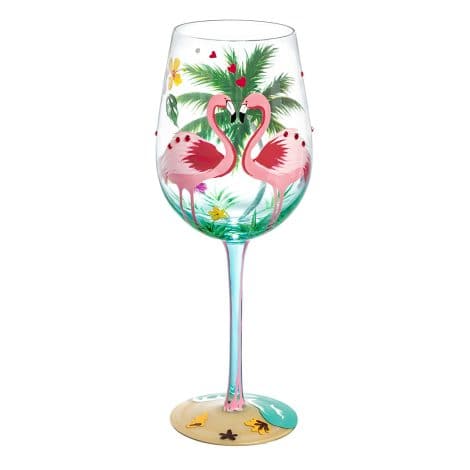 Verre à vin Flamant Rose NymphFable, peint à la main, parfait pour offrir à ta copine pour son anniversaire ou la Saint-Valentin.