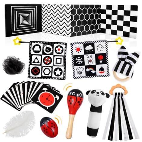 HappyKidsClub Sensoriel Jouet Noir et Blanc Bébé, Montessori Bébé Eveil 0-12 Mois, Cadeau Bebe Naissance:Club joyeux pour bébés, jouet sensoriel noir et blanc, favorise le développement Montessori, idéal dès la naissance.