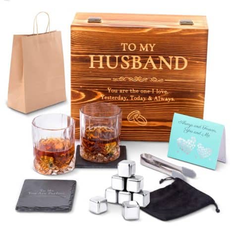 Coffret de cadeaux d’anniversaire pour lui : Ensemble whisky, pierres et verres, idéal pour homme !