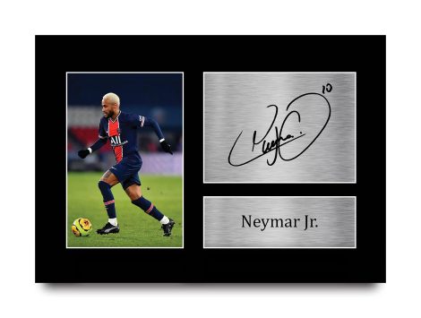 Photo dédicacée Neymar Jr PSG – Cadeau imprimé pour les fans de football et supporters – A4.