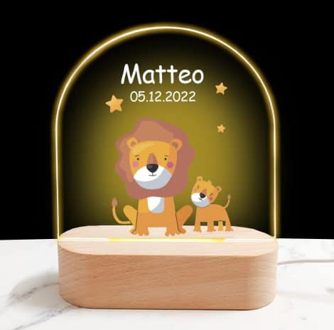 Veilleuse Bébé Personnalisée avec Prénom et Date, Cadeau Baptême Naissance pour Garçon et Fille, Lampe Chevet Enfant LED. Parfaite Idée Cadeau Anniversaire ou Noël.