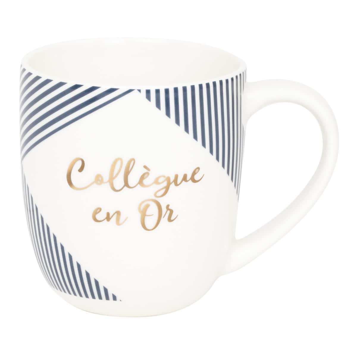 DRAEGER PARIS | Mug blanc et bleu en céramique "Collègue en or" | Idée Cadeau Mug Humour pour Collègue, Frère, Ado, Ami, Partenaire | Tasse originale avec Coffret Cadeau