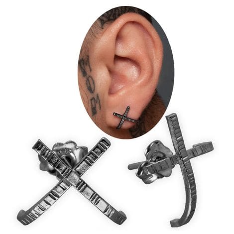 Boucles d’oreilles en argent pour hommes, bijoux gothiques noirs, cadeau gothique (argent plaqué ruthénium)