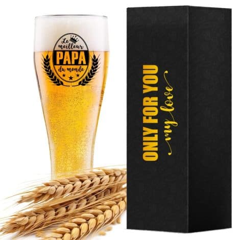 Verre à Bière spécial Papa, slogan : meilleur PAPA du monde, idéal pour anniversaire, Noël et fête des Pères.