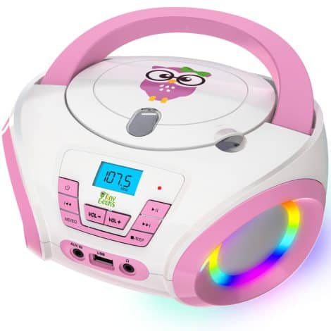 Tinygeeks Tunes: Lecteur CD Enfant – Version 2023 – Radio FM – Piles incluses – Radio Mignon avec Haut-parleurs – Idéal pour Tout-Petits – Rose.