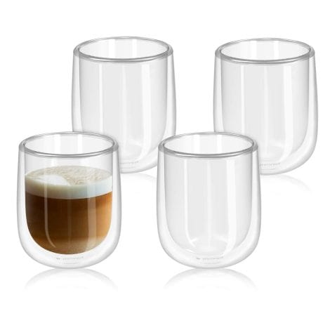 Ensemble 4 tasses à café en verre transparent double paroi de 35cl – Idéal pour thé, chocolat chaud et eau.