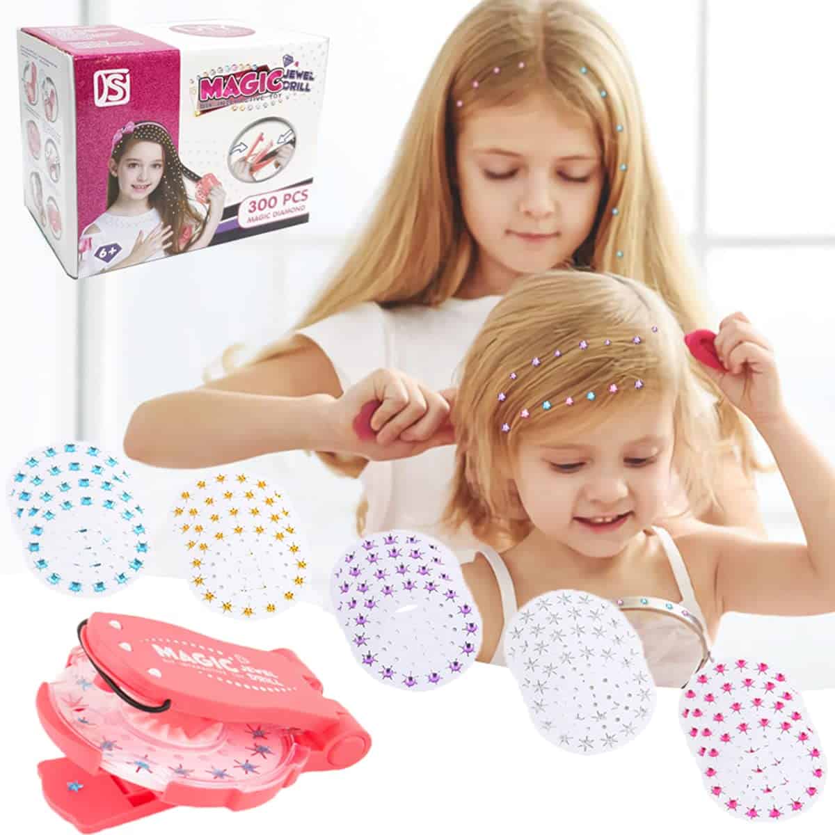 langjiao Kit de 375 pièces pour Cheveux, Machine à Cheveux Diamant, Ensemble de Recharge de Bijoux , Outil de Coiffure , Excellent Coffret Cadeau pour Filles, Enfants, Femmes.