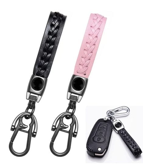 Porte-clés en cuir véritable pour voiture, accessoire cadeau femme/homme, acier inoxydable.