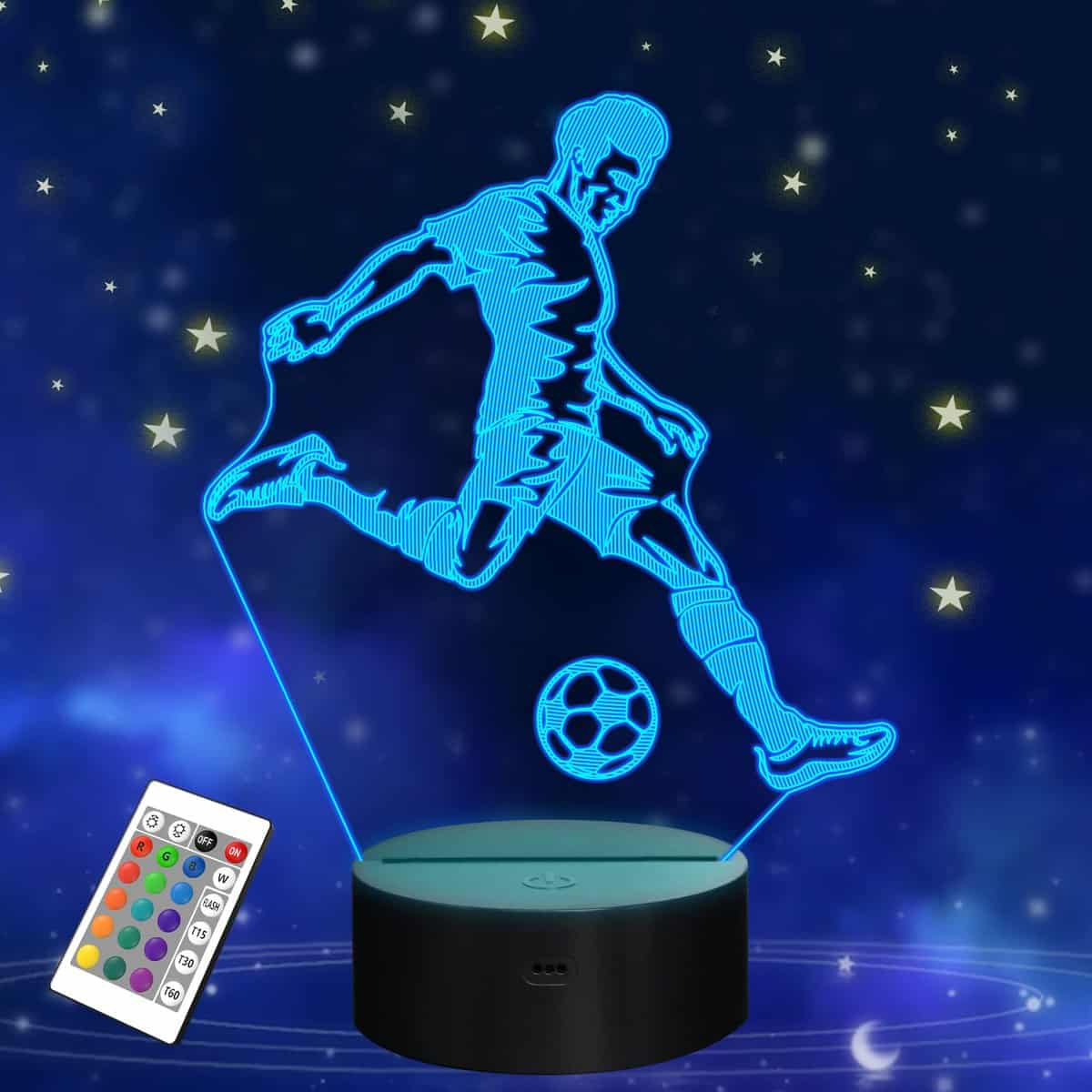 FULLOSUN Soccer Night Light, 3D Optical Illusion Lamp for Soccer Fan, Idea Birthday Xmas Gifts for Sport Fan Boys Girls with Remote Control 16 Color Change + Dim Function + 4 Flash Mode