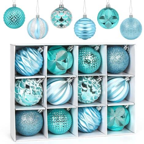 Lot de 12 boules de Noël bleues en plastique de 6 cm, décorations suspendues pour Noël, mariage, maison et fête.