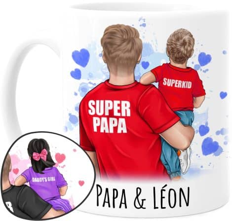 Tasse personnalisée Tassenliebling® pour papa avec 1 enfant – idée cadeau originale pour homme.