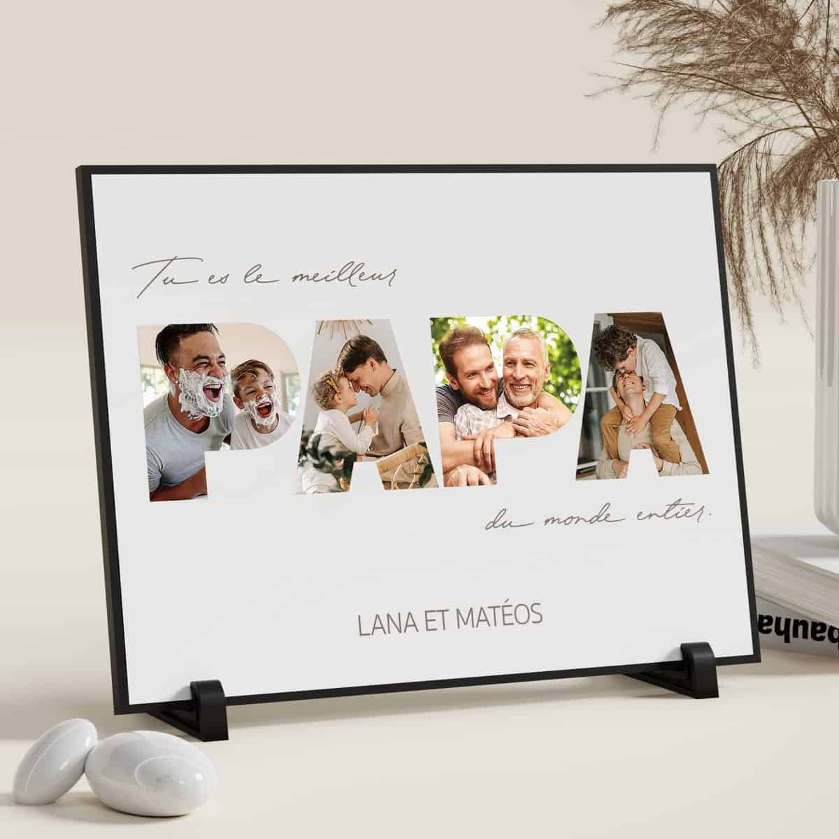 Giftove Cadeau Papa Personnalisé, Idee Cadeau Fête des Pères, Original Cadeau Anniversaire Ou Noël pour Papa/Futur Papa/beau Papa, Cadre Photo en Bois avec Photo Texte, Cadeau Personnalisé Photo Papa