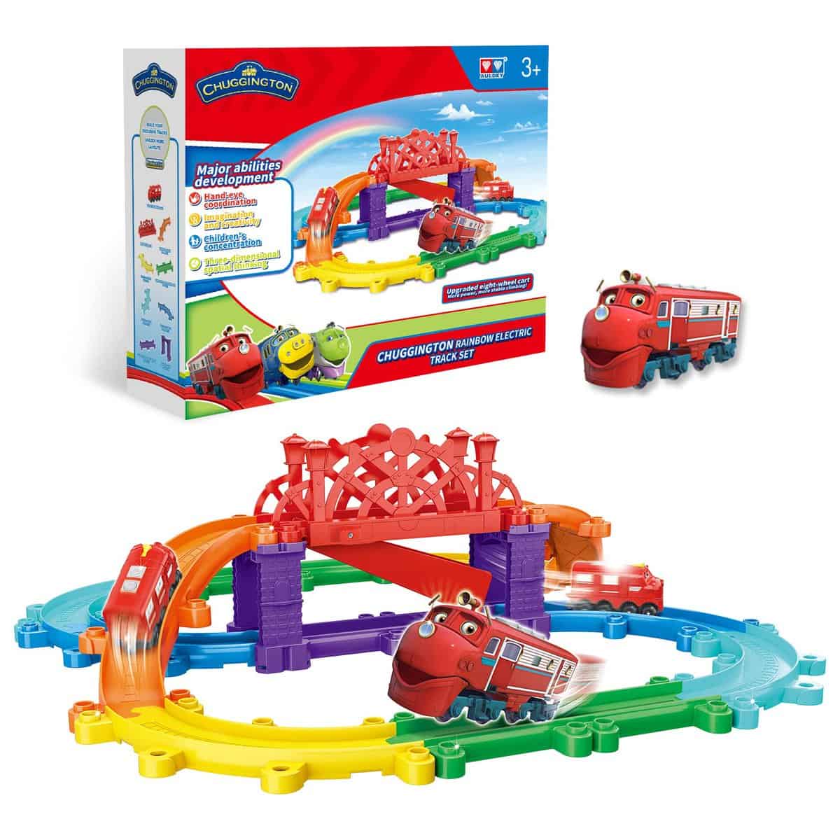 sumsync Chuggington Train électrique et Circuit pour Les Tout-Petits, Ensemble de Trains pour Enfants de 3 4 5 6 7 8 9 10 11 12+ Ans, garçons et Filles, Cadeaux pour Noël Pâques Anniversaire