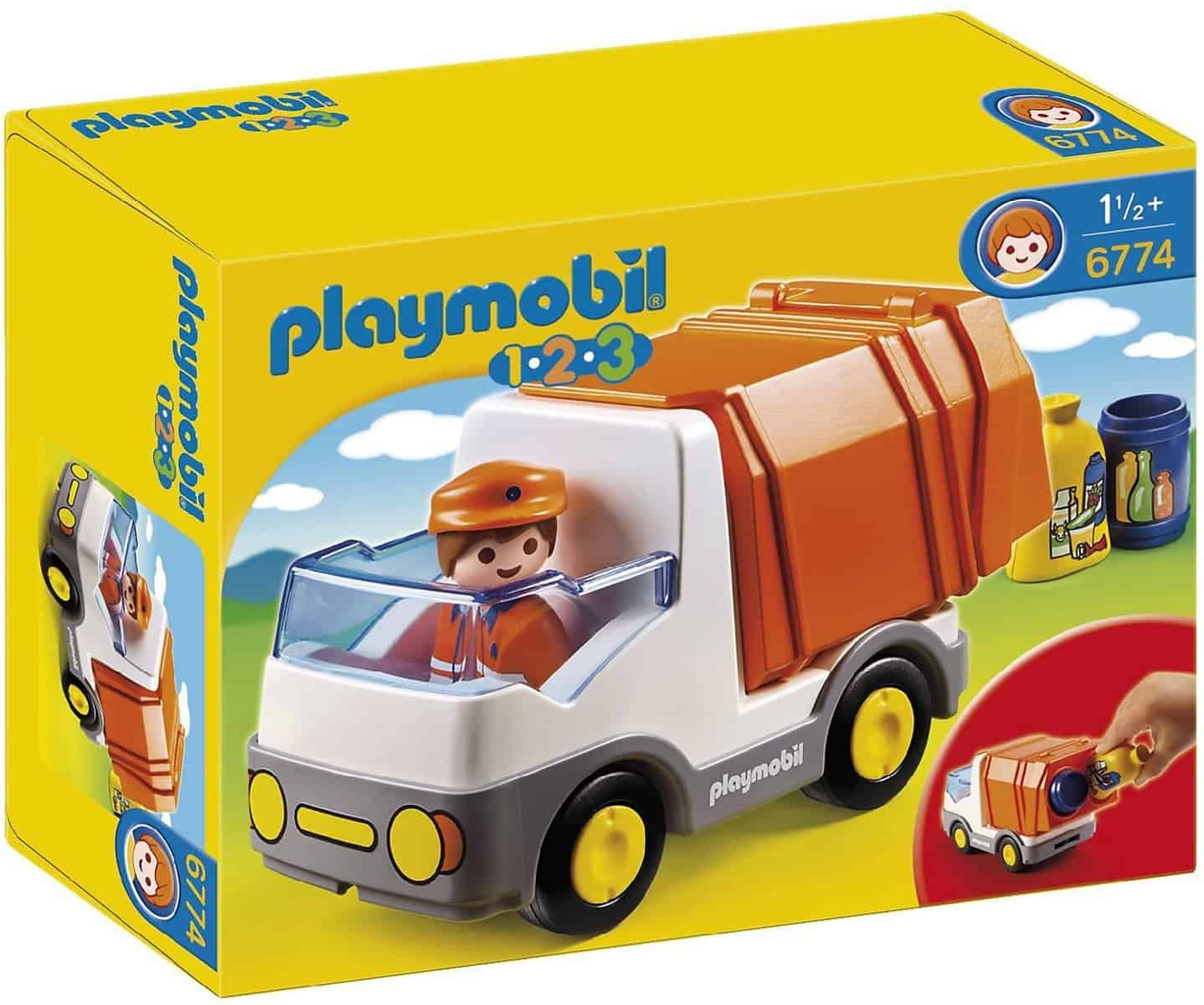 PLAYMOBIL 1.2.3 6774 Camion Poubelle - avec Un Personnage, Un véhicule et des Accessoires - Mes Premiers Playmobil - Apprendre en s'amusant - pour Les Tout-Petits 18-36 Mois