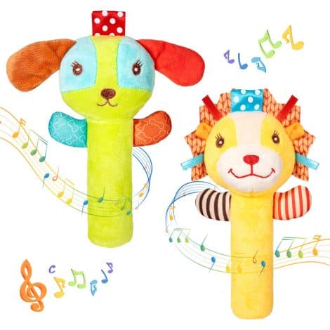 Jeu de hochets pour bébé, jouets en peluche animaux, éveil des sens, cadeau mignon pour nouveaux-nés, garçons et filles (2 pièces).